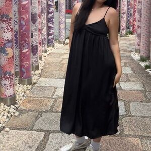 Aritzia Satin Black Midi Dress